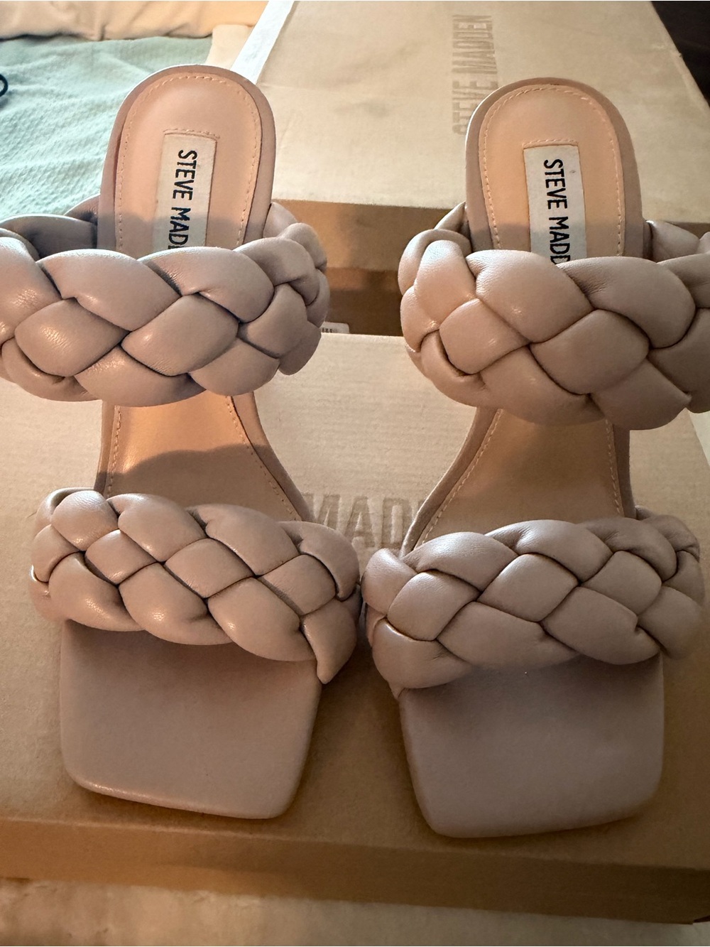Steve Madden Braided Double-Strap Slide Sandals in Blush Taupe